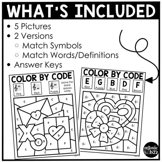 Valentine's Day Music Coloring Pages Color by Note Music Worksheets Treble Clef