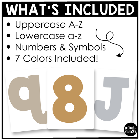 Neutral Bulletin Board Letters Numbers Symbols Elementary Music Classroom Decor