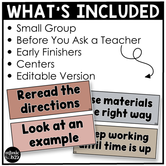 Neutral Music Rules & Expectations Posters Elementary Music Classroom Decor