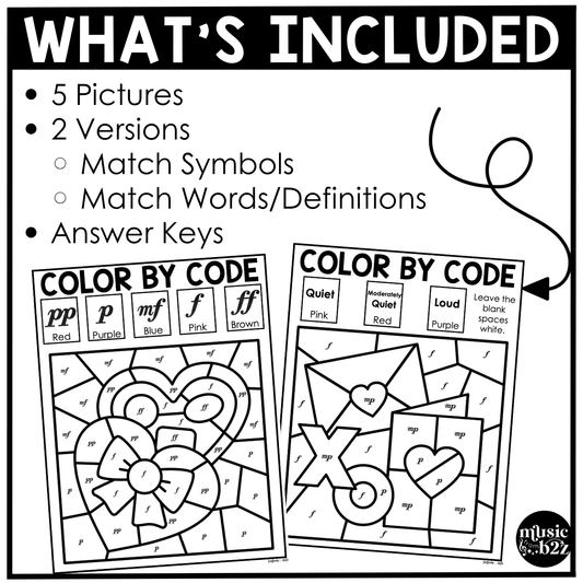 Valentine's Day Music Coloring Pages Color by Note Music Worksheets Dynamics