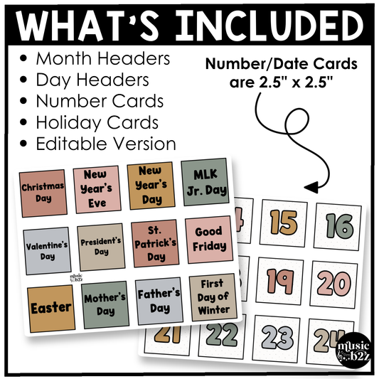 Neutral Calendar Kit Editable Elementary Music Classroom Decor Calendar Pieces