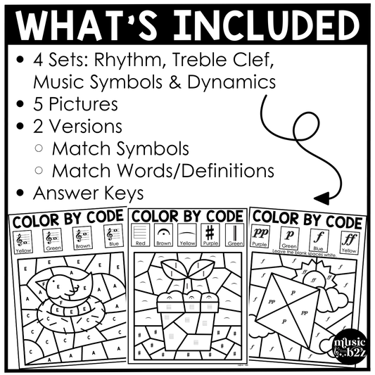 Spring Music Coloring Page BUNDLE Color by Note Spring Music Worksheets