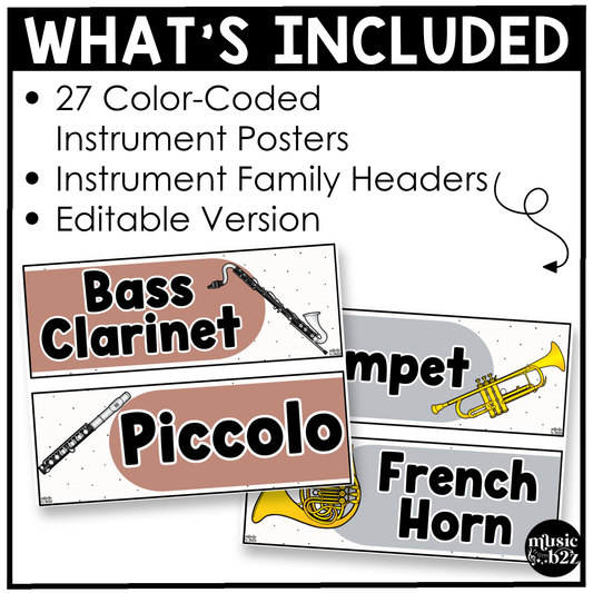 Neutral Instrument Families of the Orchestra Posters Elementary Music Classroom Decor