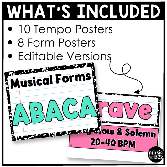 Bright Composition Music Tempo & Form Posters Elementary Music Classroom Decor Editable