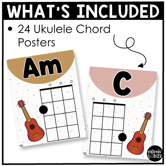 Neutral Ukulele Chord Charts Posters Elementary Music Classroom Decor