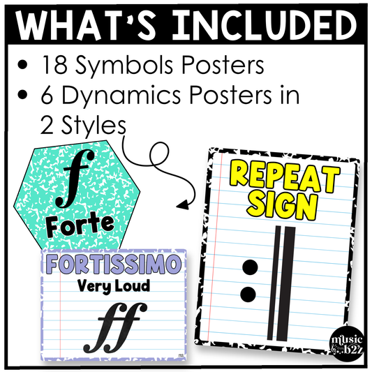 Bright Composition Music Symbols & Dynamics Posters Elementary Music Classroom Decor