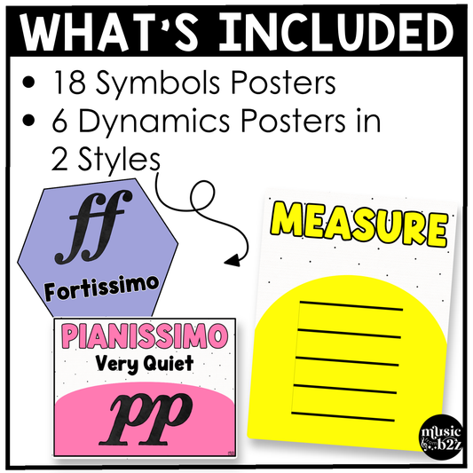 Bright Music Symbols & Dynamics Posters Elementary Music Classroom Decor