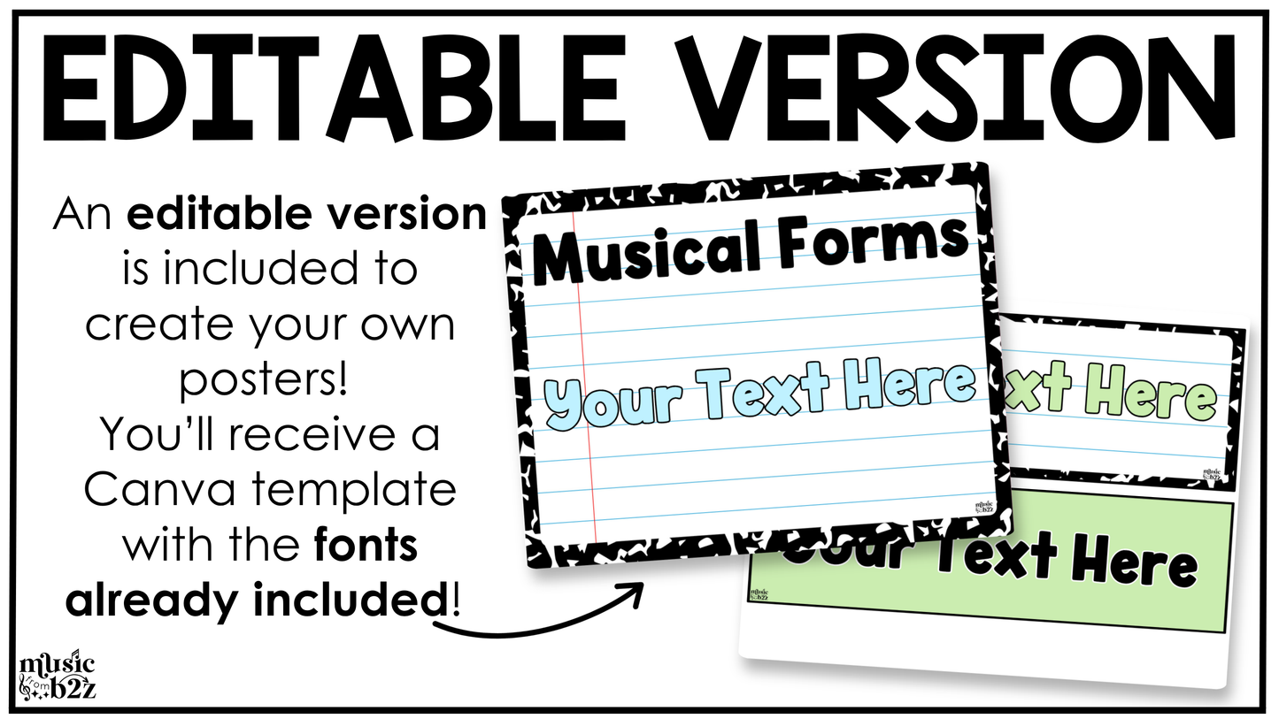 Pastel Composition Music Tempo & Form Posters Elementary Music Classroom Decor Editable
