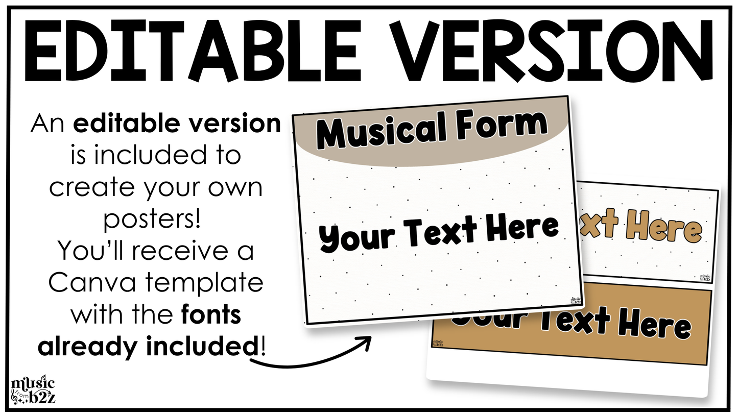 Neutral Music Tempo & Form Posters Elementary Music Classroom Decor Editable