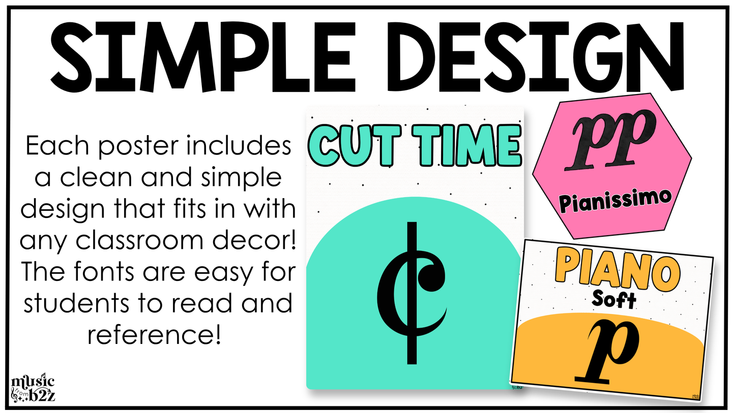Bright Music Symbols & Dynamics Posters Elementary Music Classroom Decor