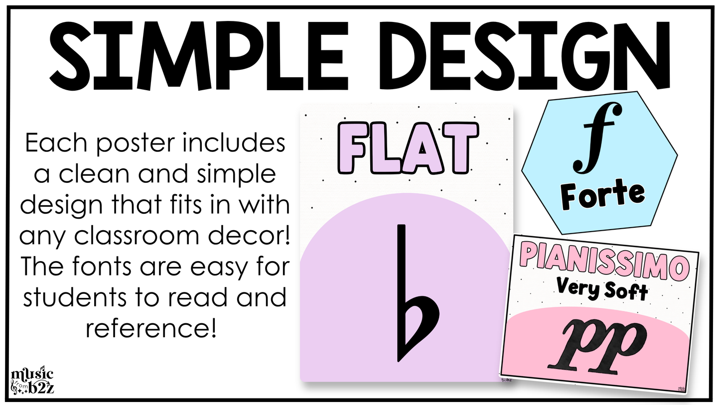 Pastel Music Symbols & Dynamics Posters Elementary Music Classroom Decor