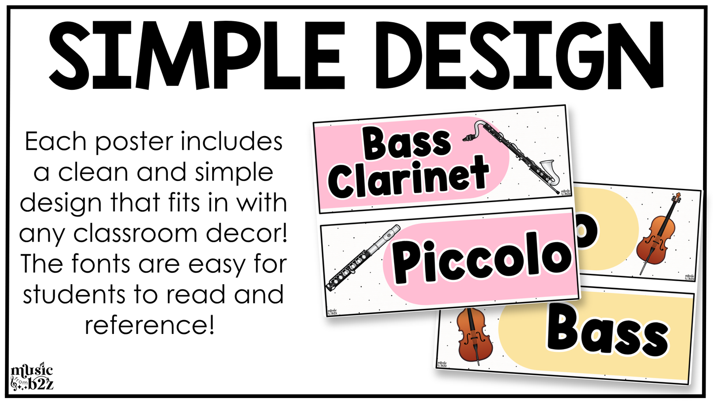 Pastel Instrument Families of the Orchestra Posters Elementary Music Classroom Decor