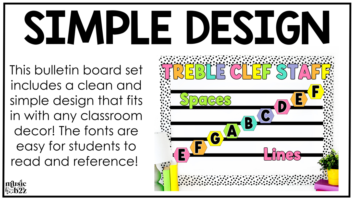 Bright Treble Clef Bulletin Board Music Classroom Decor Lines & Spaces