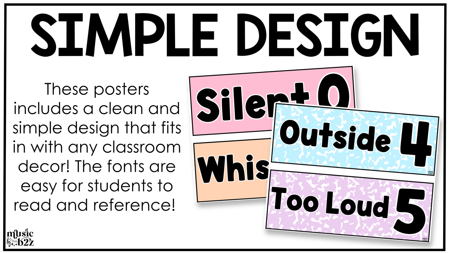 Pastel Composition Voice Level Volume Chart Posters Elementary Music Classroom Decor