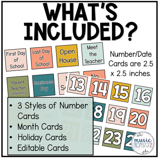 Music Classroom Decor - Classroom Calendar Kit Editable - Modern Oasis