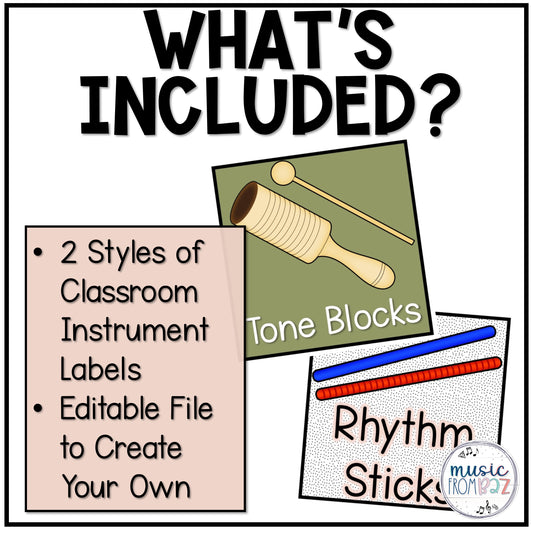Music Classroom Decor - Classroom Instrument Labels - Modern Oasis