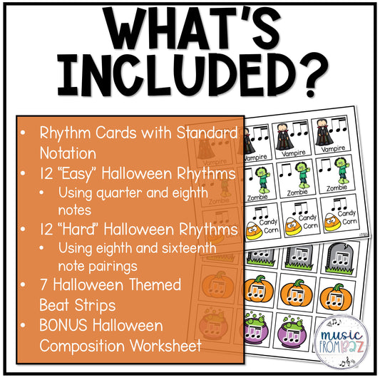 Halloween Music Rhythm Cards & Beat Strips Activities Composition Centers Games