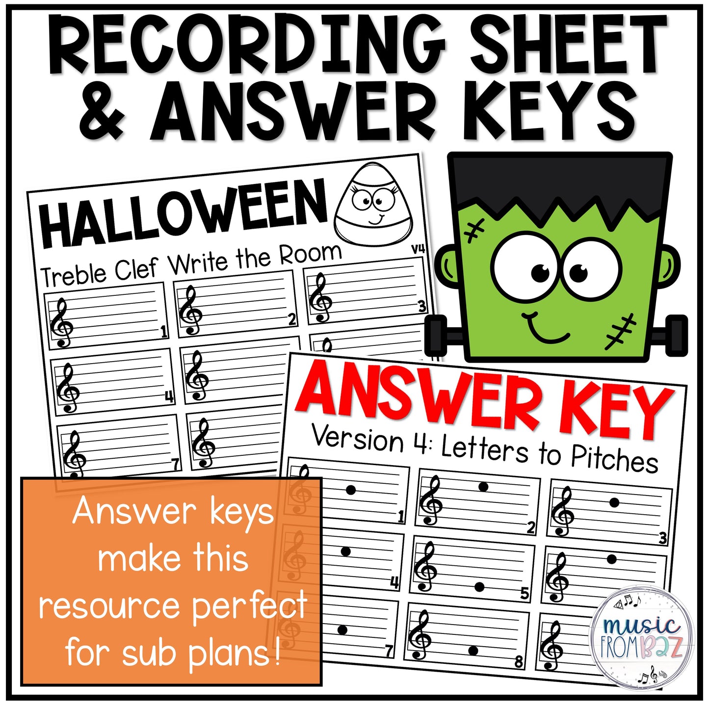 Halloween Treble Clef Notes Music Write the Room Game & Scavenger Hunt