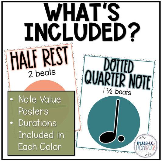Music Classroom Decor - Note Duration Posters - Modern Oasis