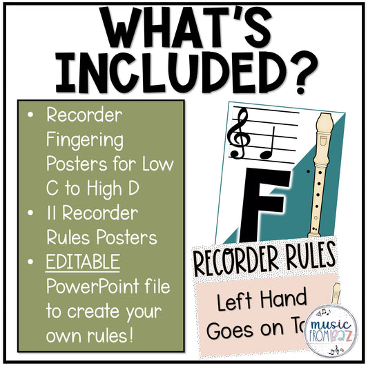 Music Classroom Decor - Recorder Fingering and Rules Posters - Modern Oasis