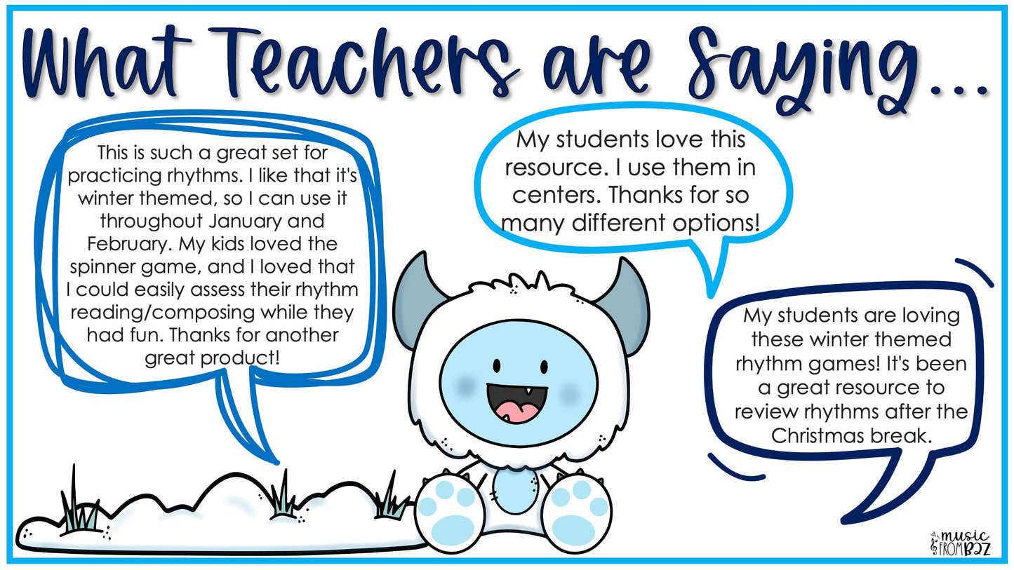 Winter Music Task Cards - Music Rhythm Worksheet - January Music Lesson