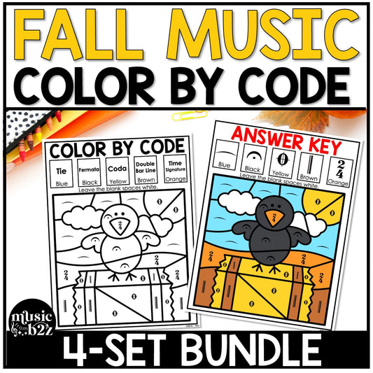 Fall Music Coloring BUNDLE Color by Note Fall Music Worksheets Color by Rhythm