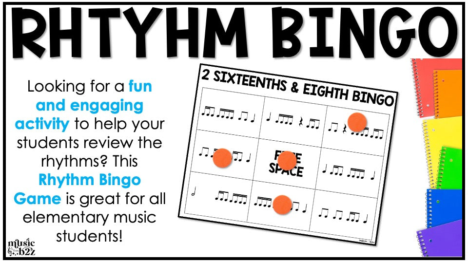 2 Sixteenth & Eighth Notes Rhythm Bingo Game Elementary Music Centers Sub Plan