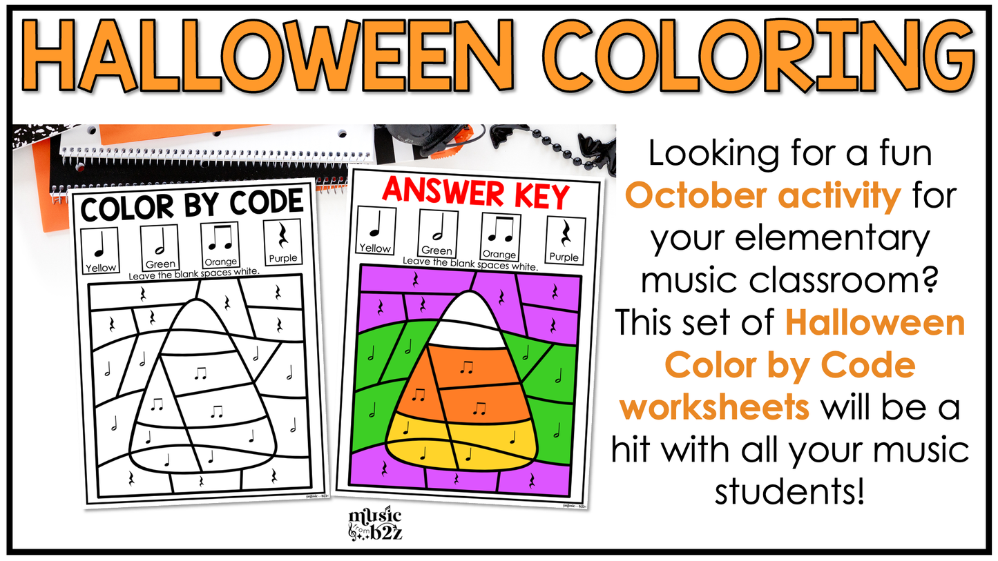 Halloween Music Coloring BUNDLE Color by Note Halloween Music Worksheets