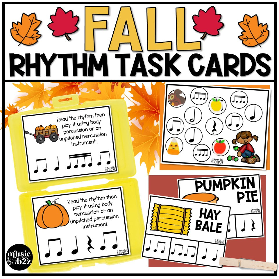 Fall Rhythm Task Cards Elementary Music Centers Lessons & Activities for Autumn
