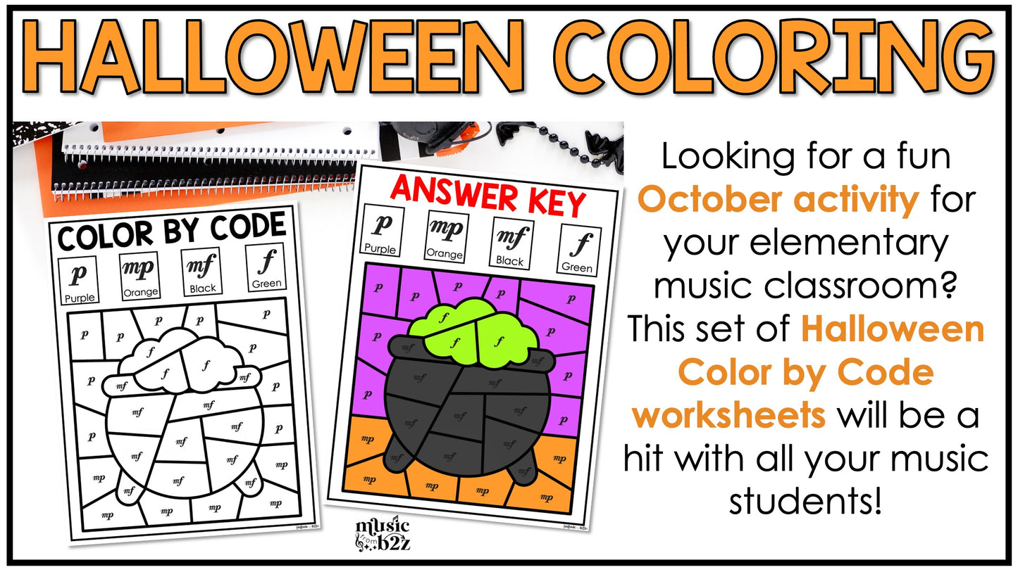 Halloween Music Coloring Color by Note Halloween Music Worksheets Dynamics