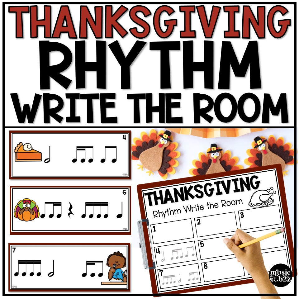 Thanksgiving Rhythm Write the Room Elementary Music Game & Scavenger Hunt