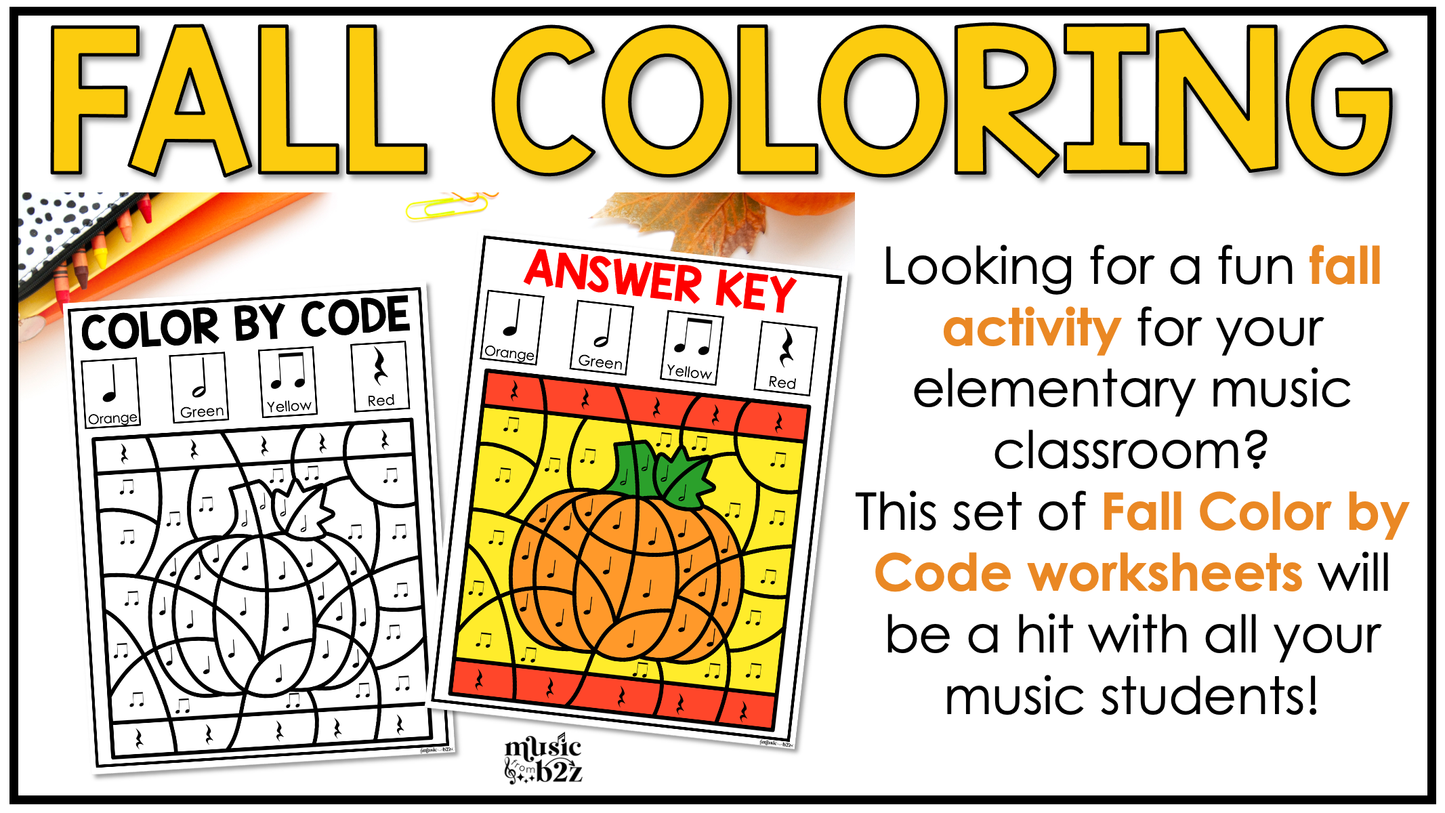Fall Music Coloring Color by Rhythm Fall Music Worksheets Music Color by Note