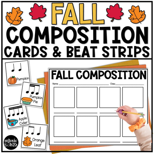 Fall Elementary Music Composition Rhythm Cards Worksheets & Beat Strips Autumn