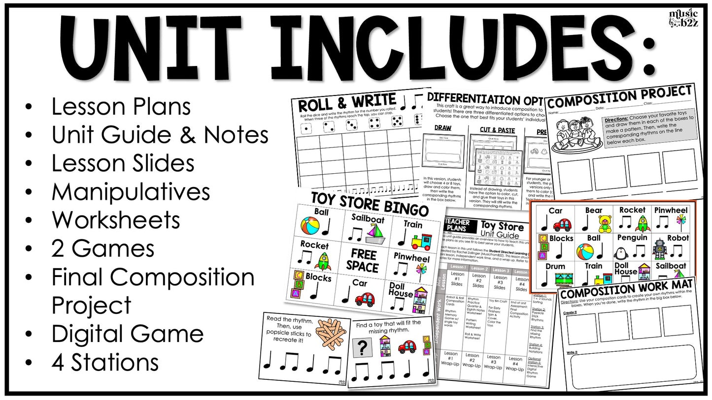 Quarter & Eighth Note Unit Elementary Music Ta Titi Lesson Activity Composition