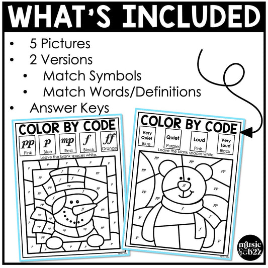 Winter Music Coloring Color by Note Winter Music Worksheets Dynamics