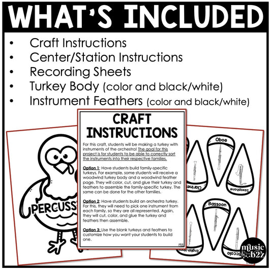 Thanksgiving Music Instrument Families Turkey Craft Elementary Music Activities