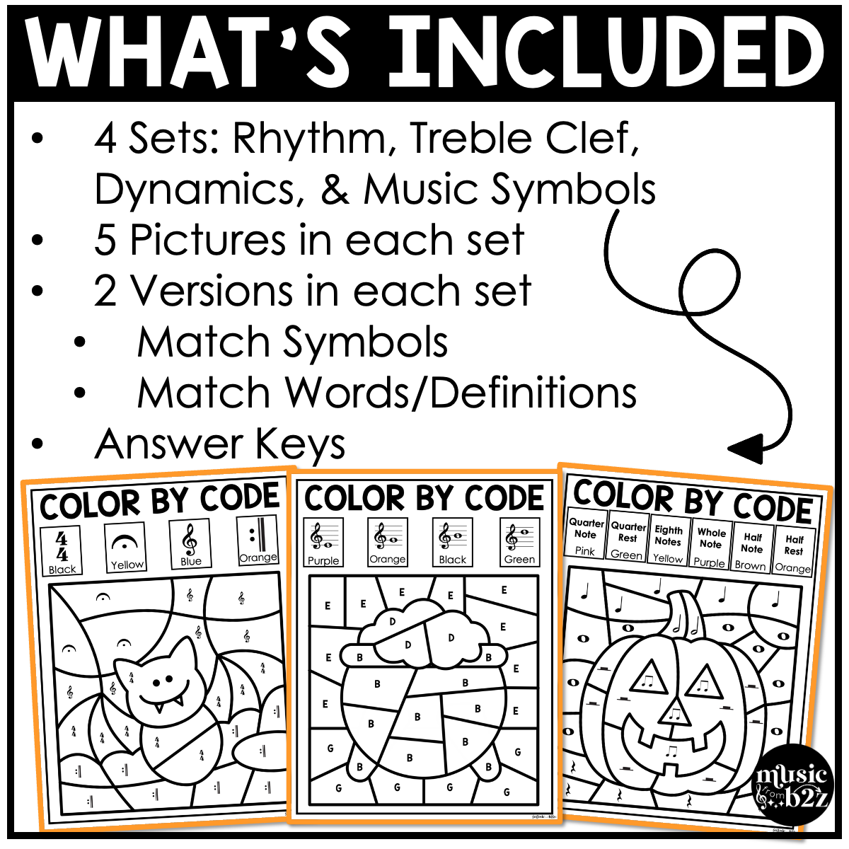 Halloween Music Coloring BUNDLE Color by Note Halloween Music Worksheets