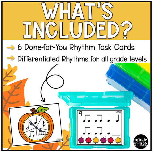 Fall Rhythm Task Cards Elementary Music Centers Lessons & Activities for Autumn