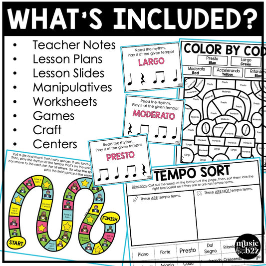 Tempo Unit Elementary Music Curriculum Lesson Activity Worksheets Games