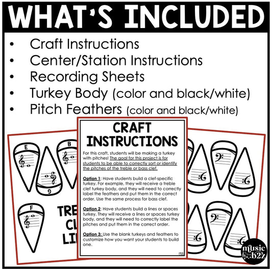 Thanksgiving Music Treble Clef Turkey Craft Elementary Music Centers Activities