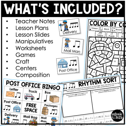 Eighth & Sixteenth Note Unit Elementary Music Lesson Activity Worksheets Games