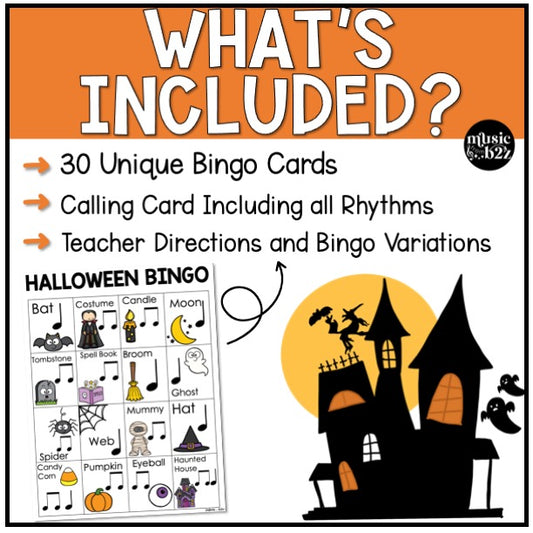 Halloween Music Bingo Game Activities for Quarter & Eighth Notes Centers