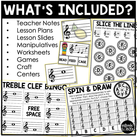 Treble Clef Unit Elementary Music Curriculum Lesson Activity Worksheets Games