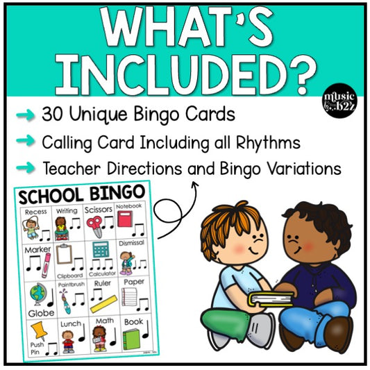 Back to School Music Bingo First Week Game Activities for Quarter & Eighth Notes