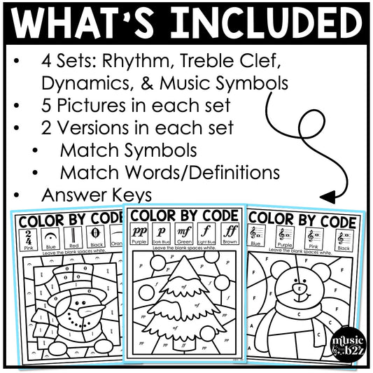 Winter Music Coloring BUNDLE Color by Note Winter Music Worksheets