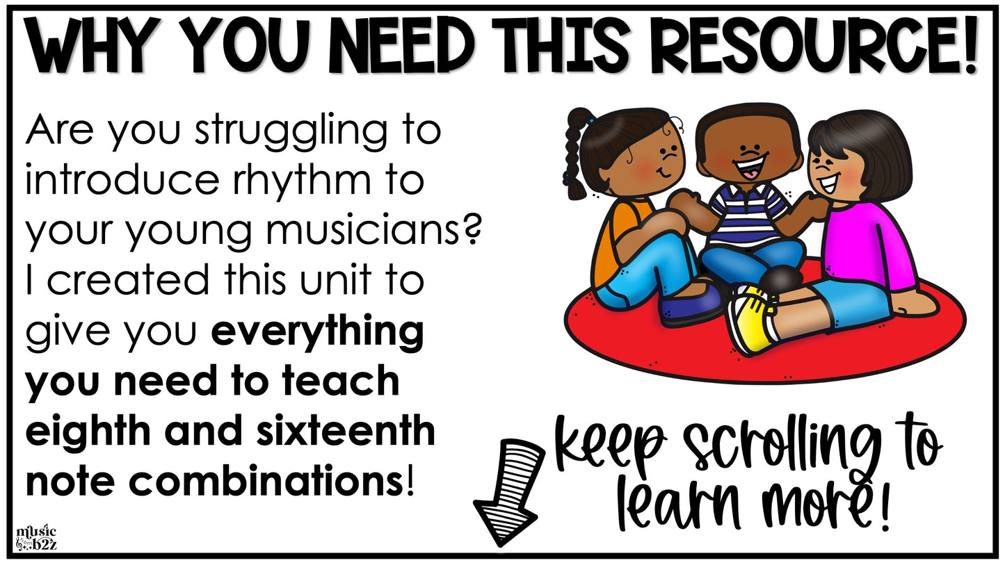 Eighth & Sixteenth Note Unit Elementary Music Lesson Activity Worksheets Games