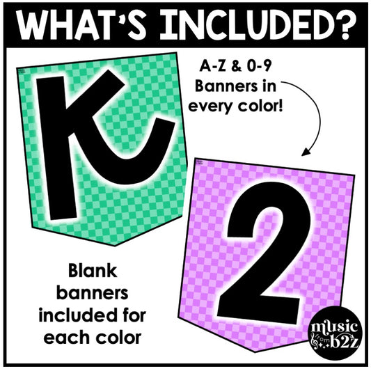 Letter & Number Banners Elementary Music Classroom Decor Simply Checkered