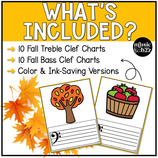 Fall Music Lines and Spaces Treble Clef Worksheets Fall Music Activities