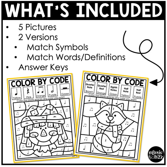 Fall Music Coloring Color by Rhythm Fall Music Worksheets Music Color by Note