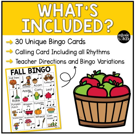 Fall Music Bingo Fall Music Games Rhythm Bingo Fall Music Worksheets Sub Plans